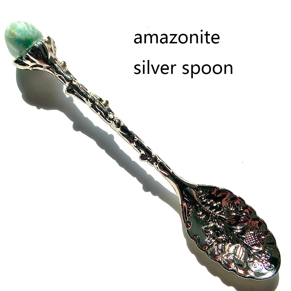 Natural Crystal Raw Stone Inlaid Spoon