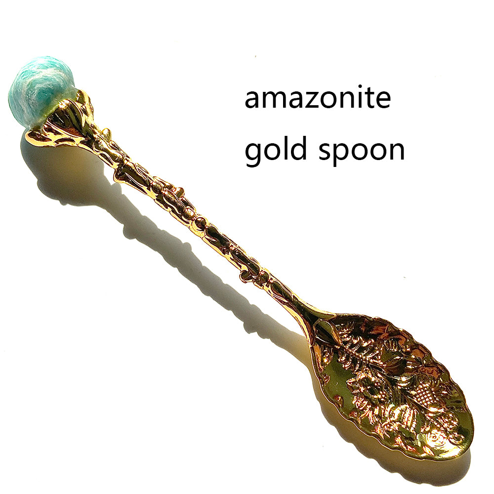 Natural Crystal Raw Stone Inlaid Spoon