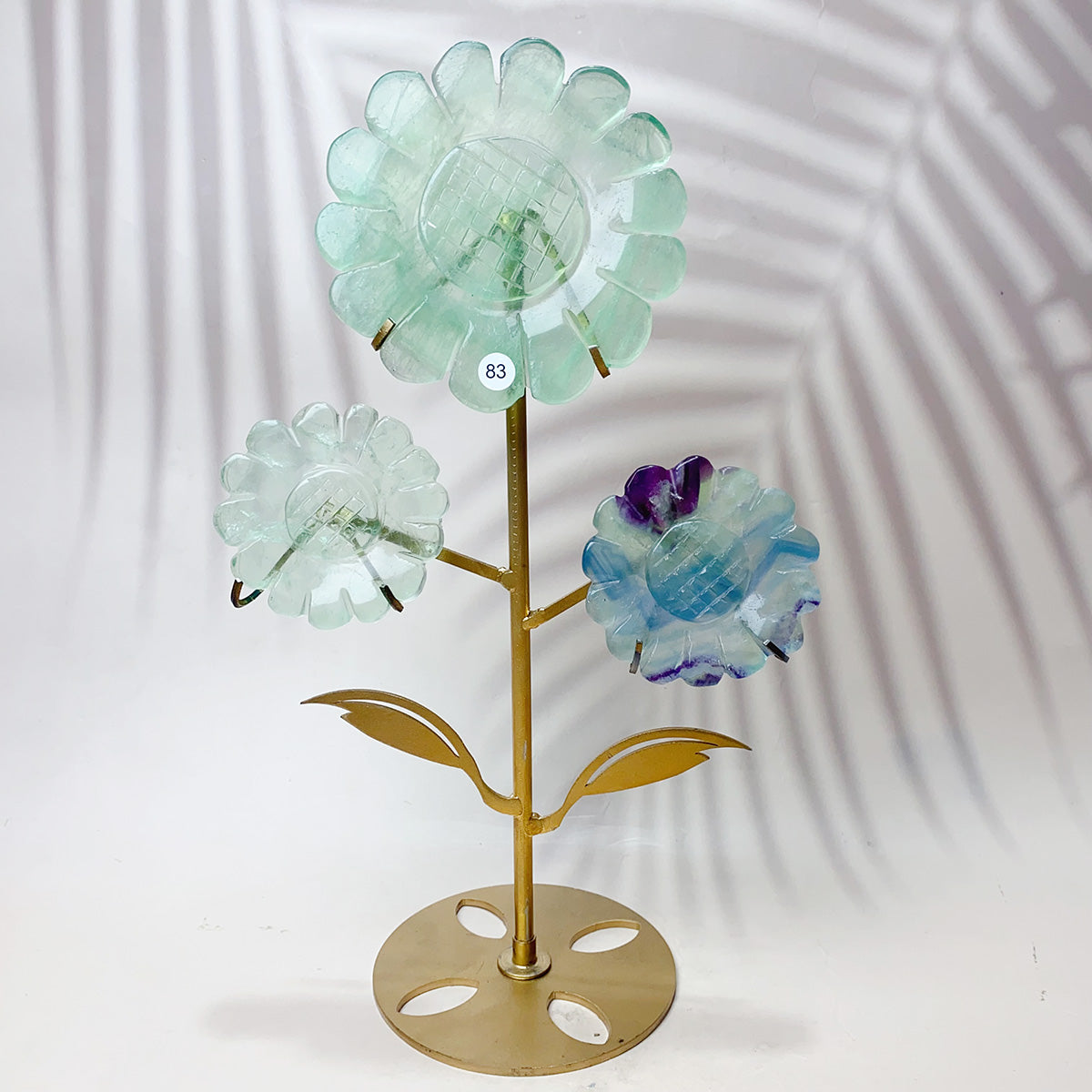 Fluorite & Golden Healer & Rhodonite & Pink Agate Crystal Carved Sunflower Flower