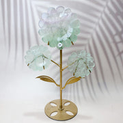 Fluorite & Golden Healer & Rhodonite & Pink Agate Crystal Carved Sunflower Flower