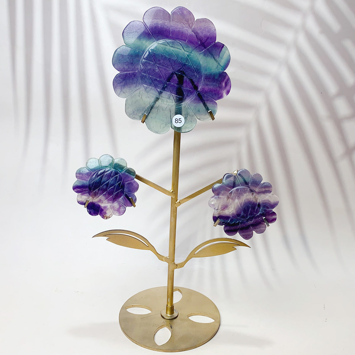 Fluorite & Golden Healer & Rhodonite & Pink Agate Crystal Carved Sunflower Flower