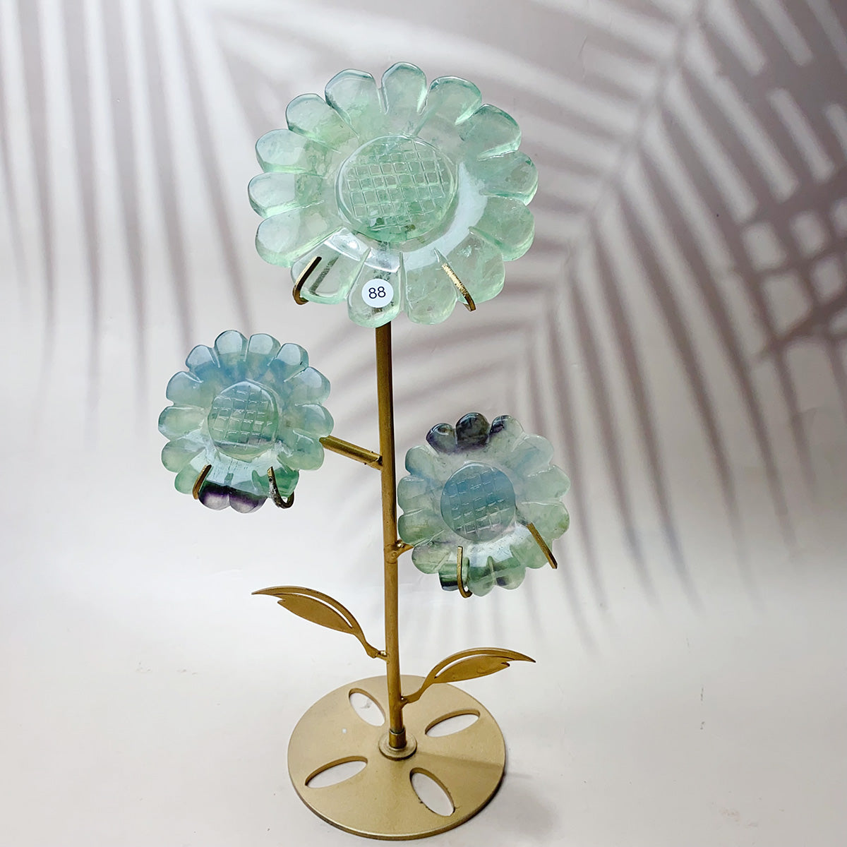 Fluorite & Golden Healer & Rhodonite & Pink Agate Crystal Carved Sunflower Flower