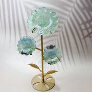 Fluorite & Golden Healer & Rhodonite & Pink Agate Crystal Carved Sunflower Flower