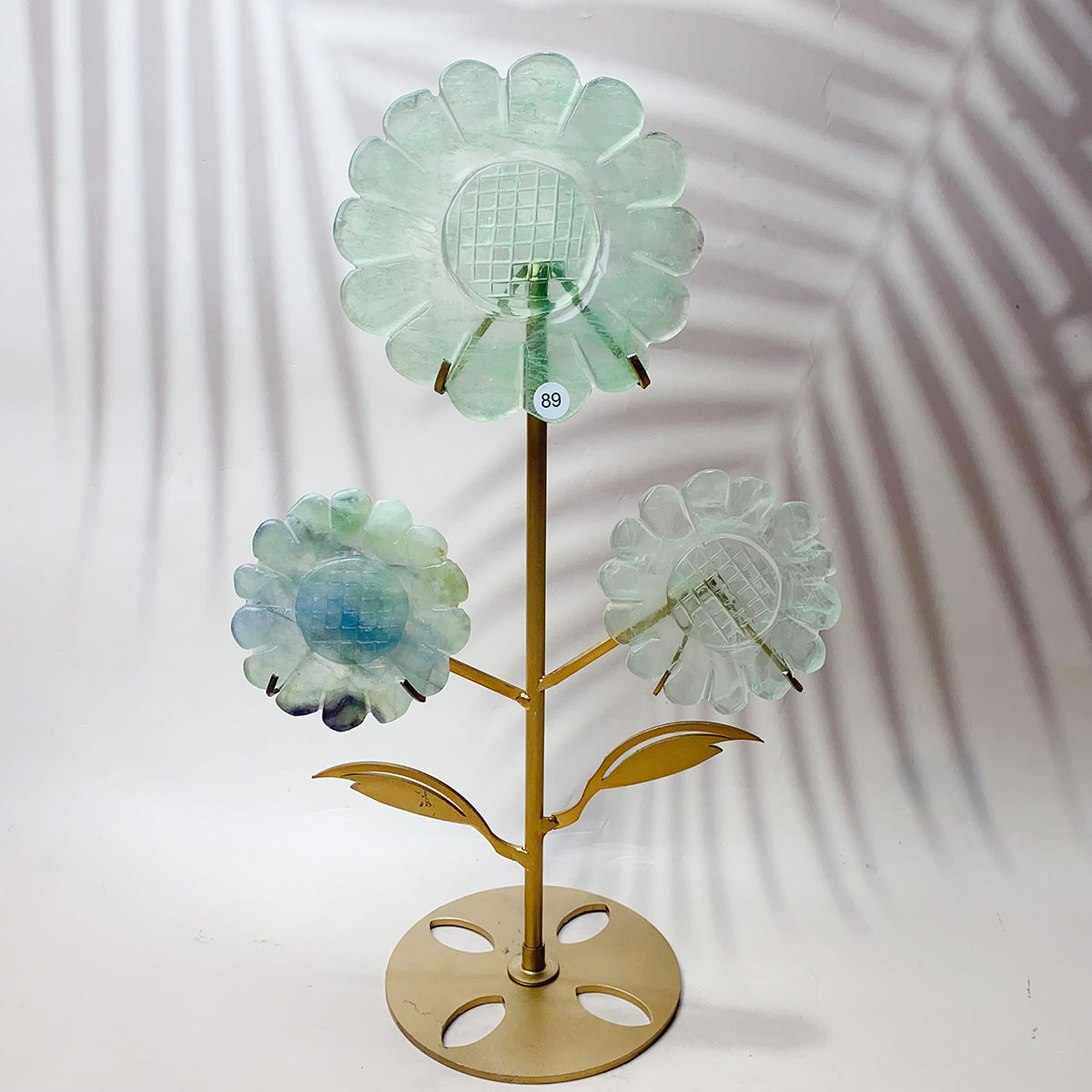 Fluorite & Golden Healer & Rhodonite & Pink Agate Crystal Carved Sunflower Flower