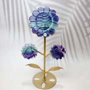Fluorite & Golden Healer & Rhodonite & Pink Agate Crystal Carved Sunflower Flower