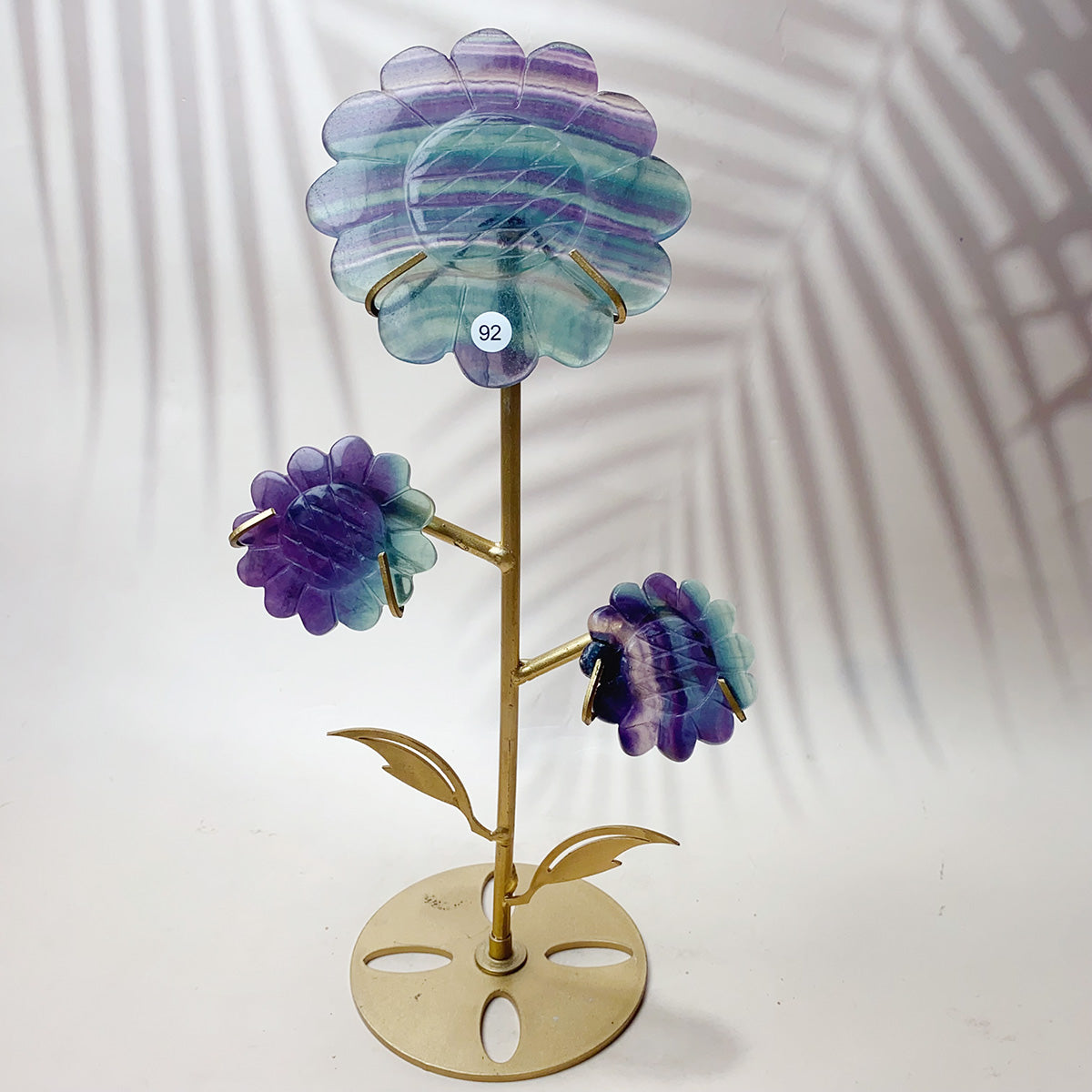 Fluorite & Golden Healer & Rhodonite & Pink Agate Crystal Carved Sunflower Flower