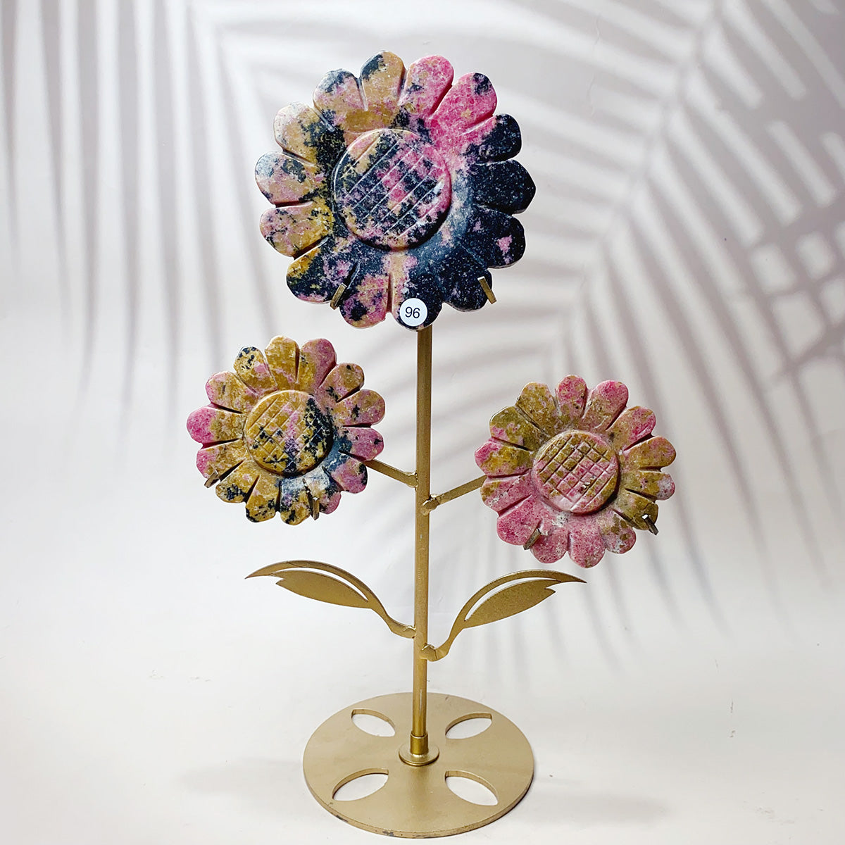 Fluorite & Golden Healer & Rhodonite & Pink Agate Crystal Carved Sunflower Flower