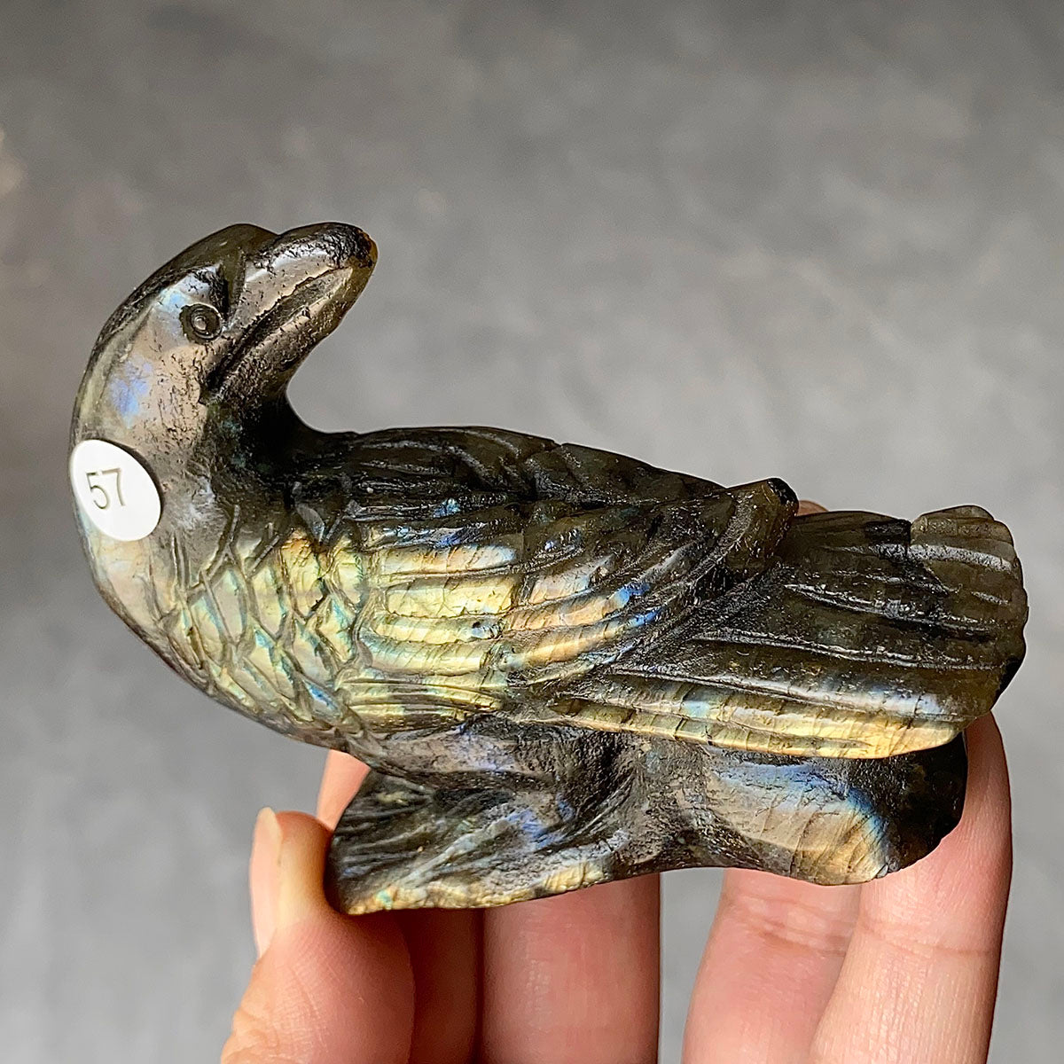 Natural Purple Light Pull Feldspar Crystal Carved Animal Owl And  Bird