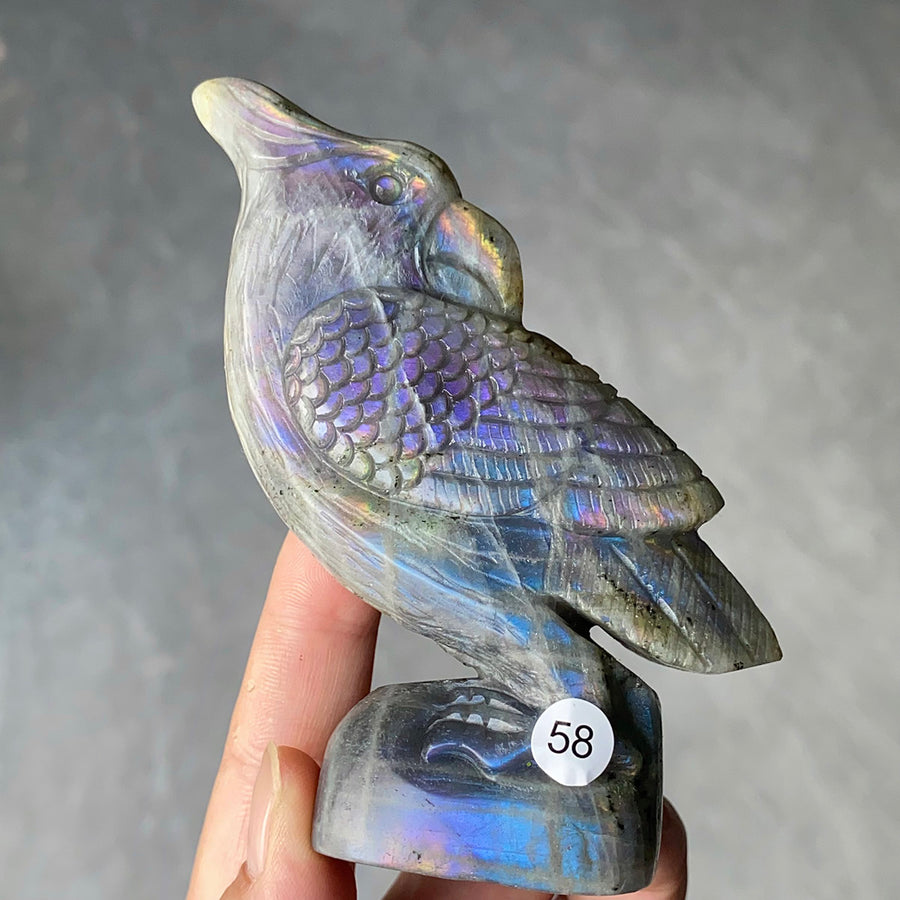 Natural Purple Light Pull Feldspar Crystal Carved Animal Owl And  Bird