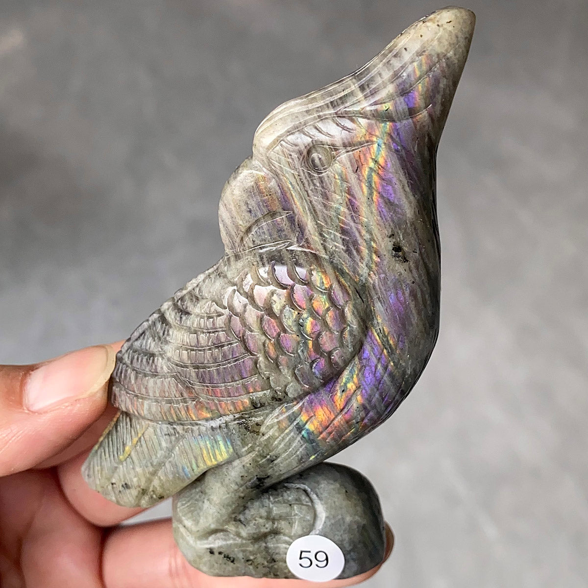 Natural Purple Light Pull Feldspar Crystal Carved Animal Owl And  Bird