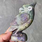 Natural Purple Light Pull Feldspar Crystal Carved Animal Owl And  Bird