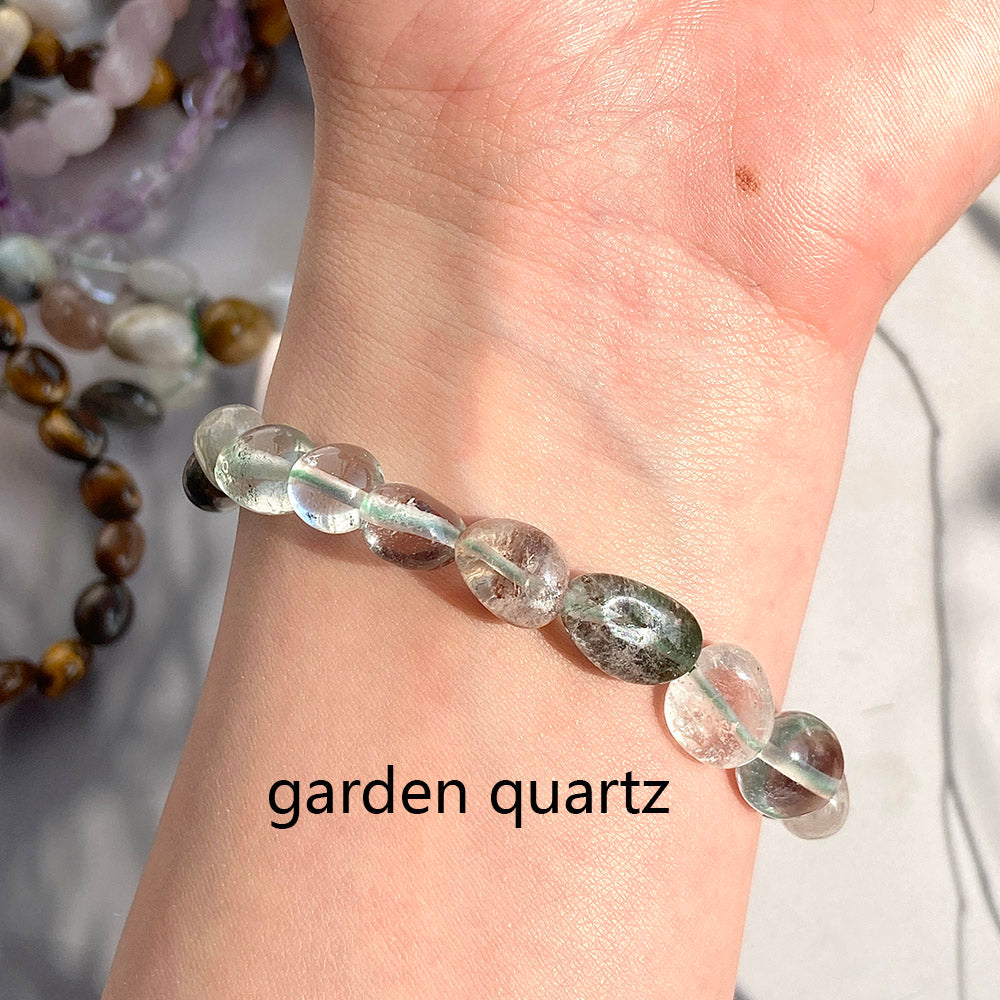 Irregular Crystal Bead Elastic Bracelet (Rose Quartz & Smoky Quartz& Tiger Eye & Aquamarine & Amethyst)