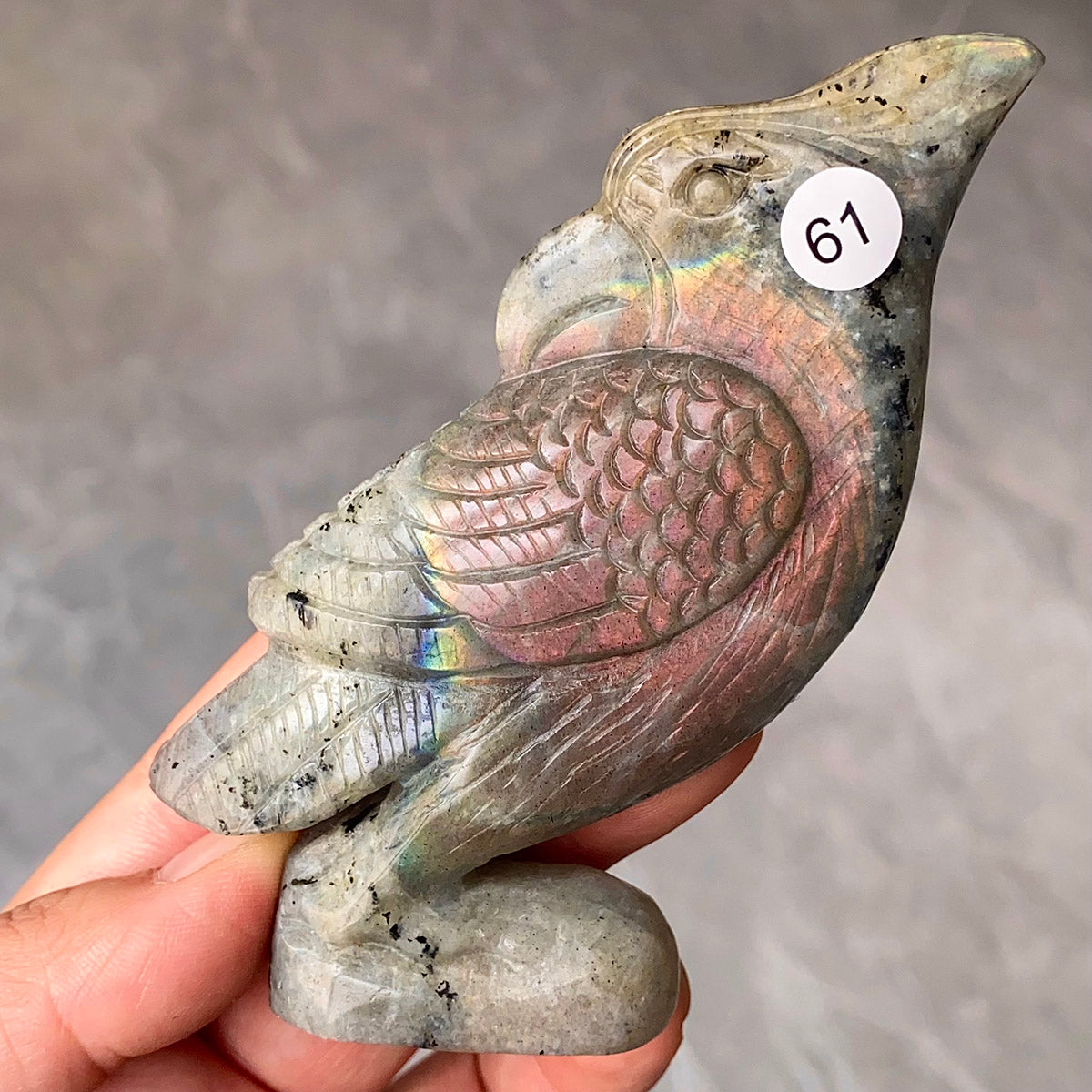 Natural Purple Light Pull Feldspar Crystal Carved Animal Owl And  Bird