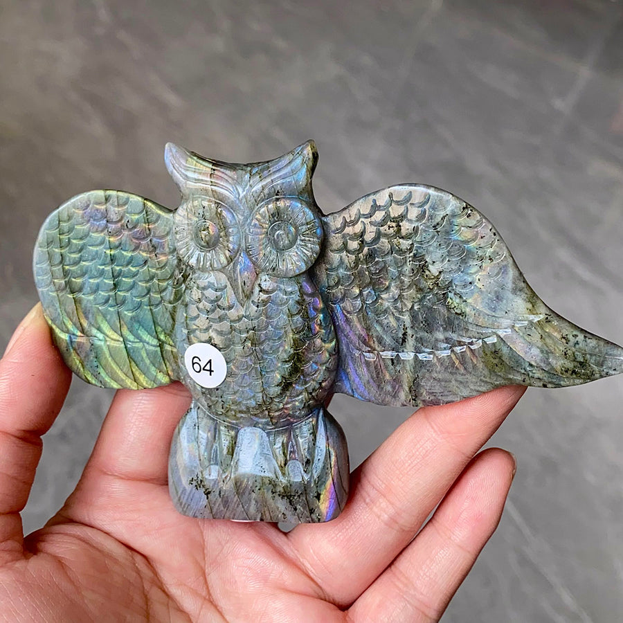 Natural Purple Light Pull Feldspar Crystal Carved Animal Owl And  Bird