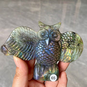 Natural Purple Light Pull Feldspar Crystal Carved Animal Owl And  Bird