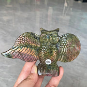 Natural Purple Light Pull Feldspar Crystal Carved Animal Owl And  Bird