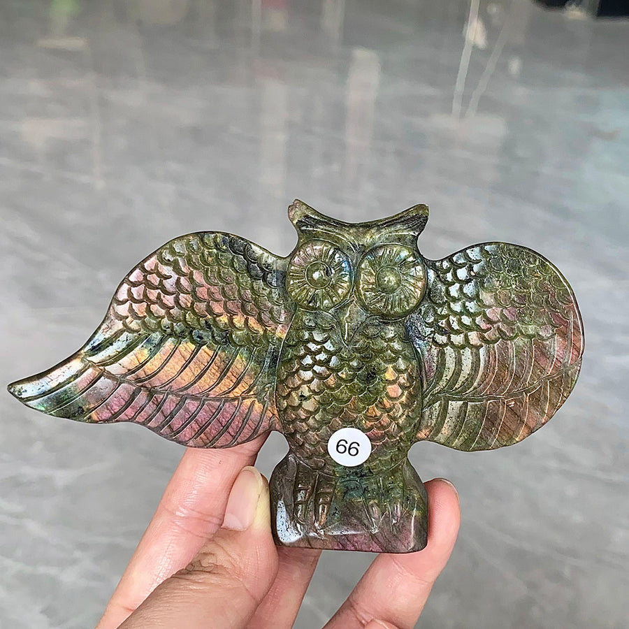Natural Purple Light Pull Feldspar Crystal Carved Animal Owl And  Bird
