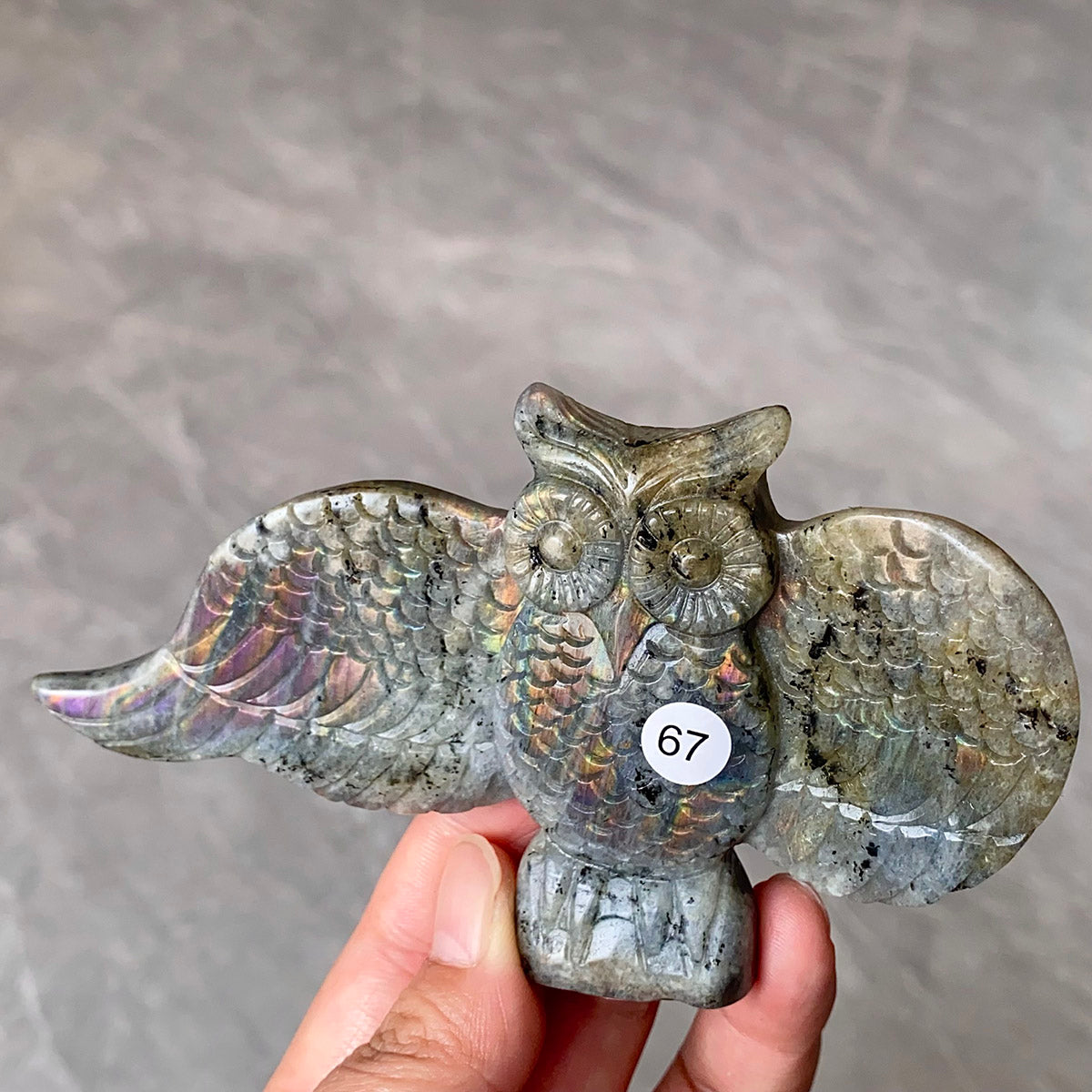 Natural Purple Light Pull Feldspar Crystal Carved Animal Owl And  Bird