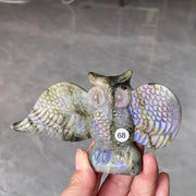 Natural Purple Light Pull Feldspar Crystal Carved Animal Owl And  Bird