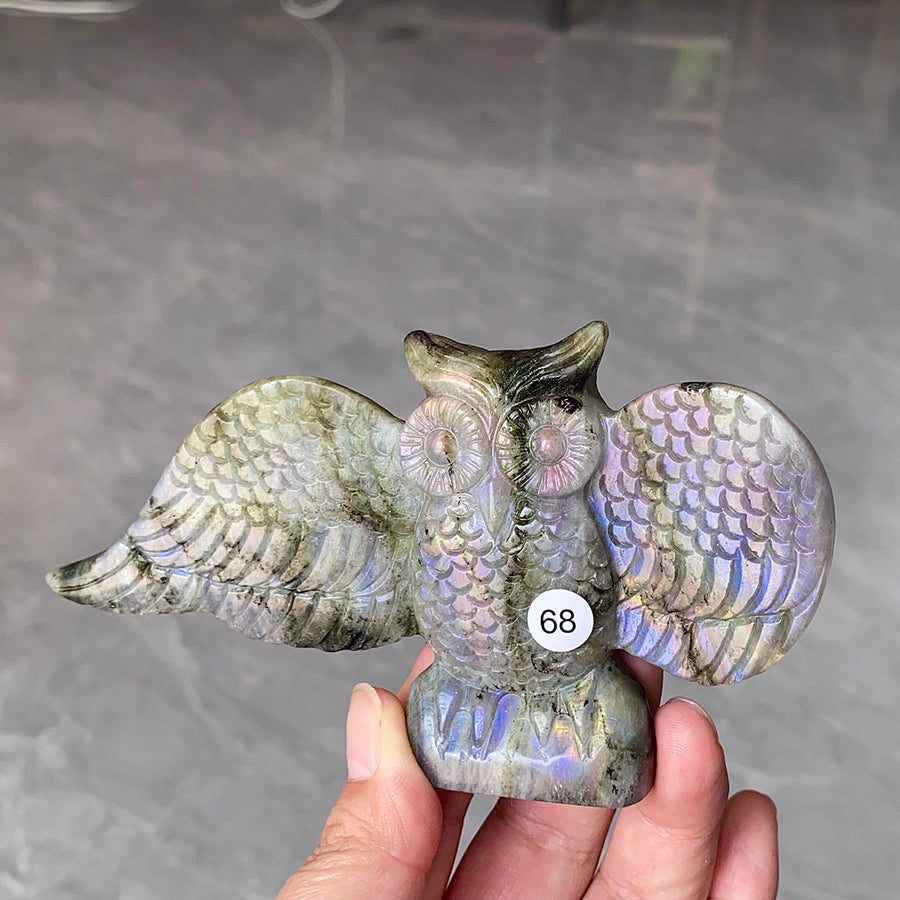 Natural Purple Light Pull Feldspar Crystal Carved Animal Owl And  Bird