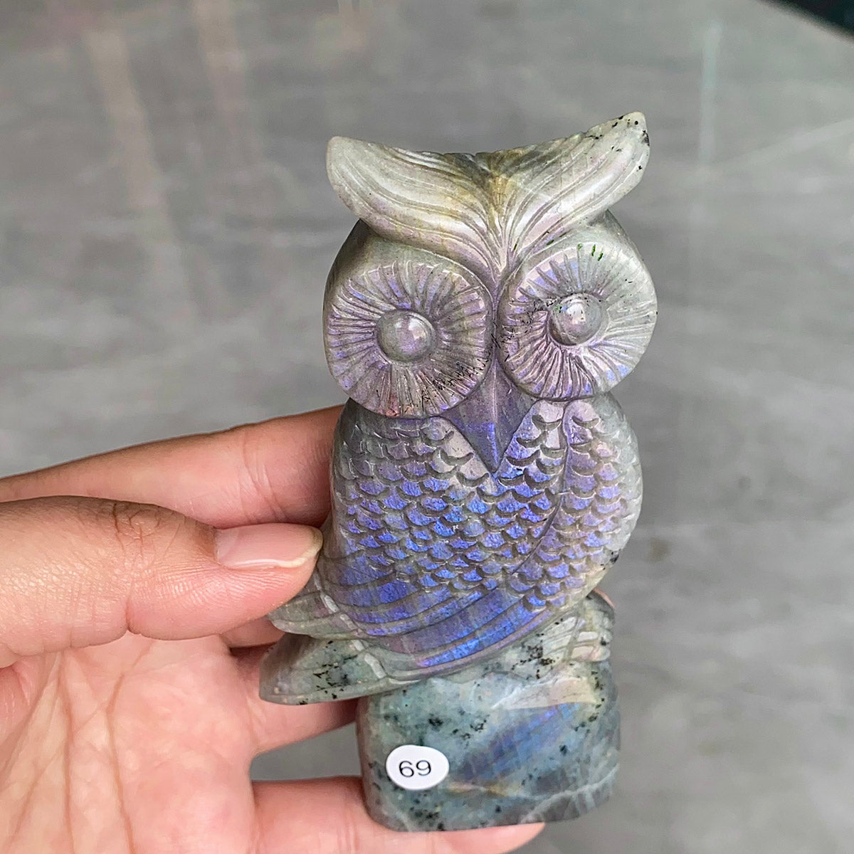 Natural Purple Light Pull Feldspar Crystal Carved Animal Owl And  Bird