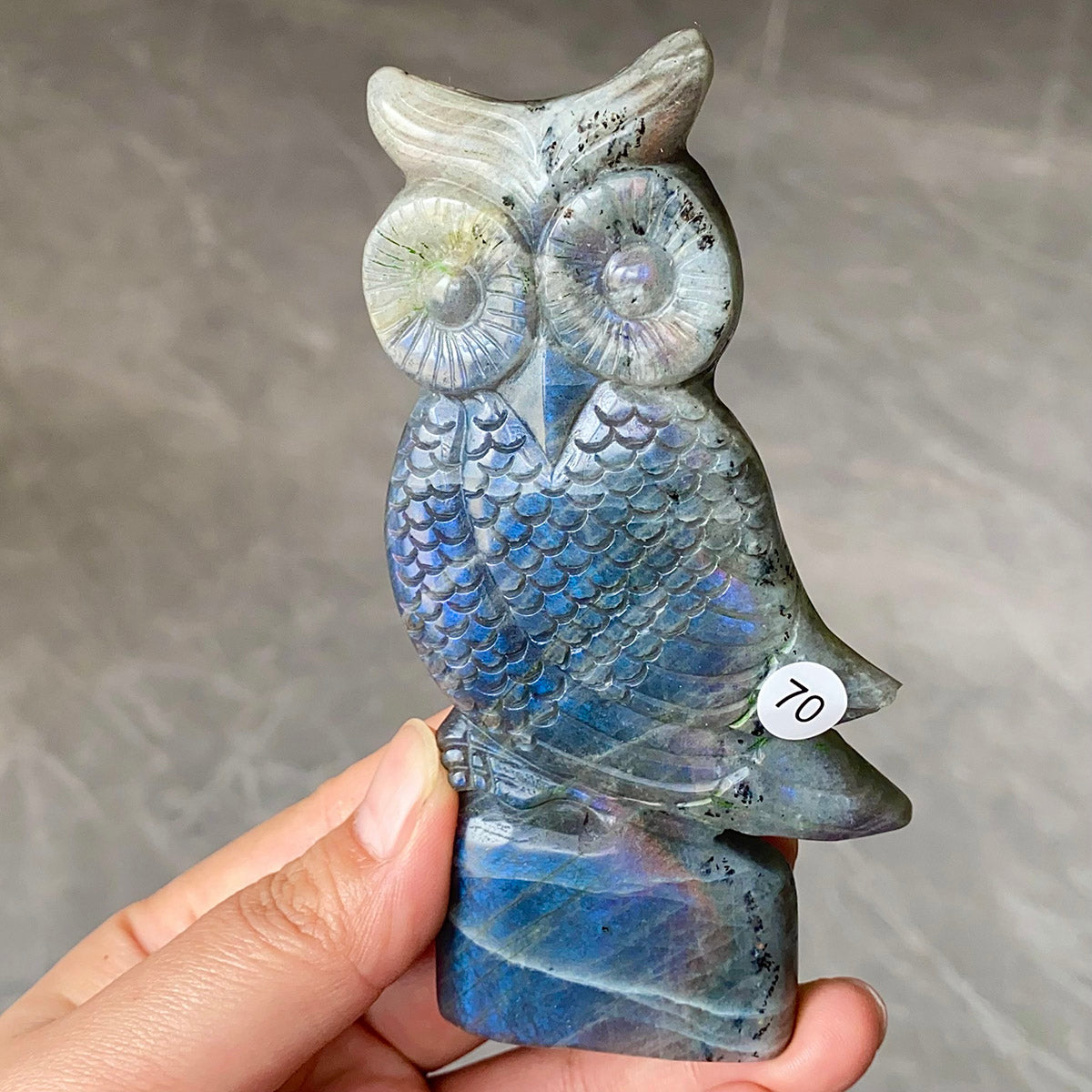 Natural Purple Light Pull Feldspar Crystal Carved Animal Owl And  Bird