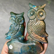 Natural Purple Light Pull Feldspar Crystal Carved Animal Owl And  Bird