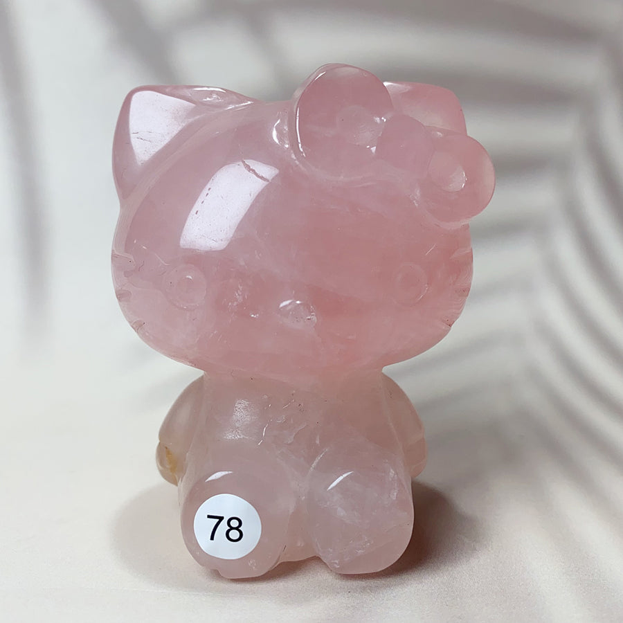 Natural Clear Quartz & Rose Quartz Crystal Carving Hello Kitty