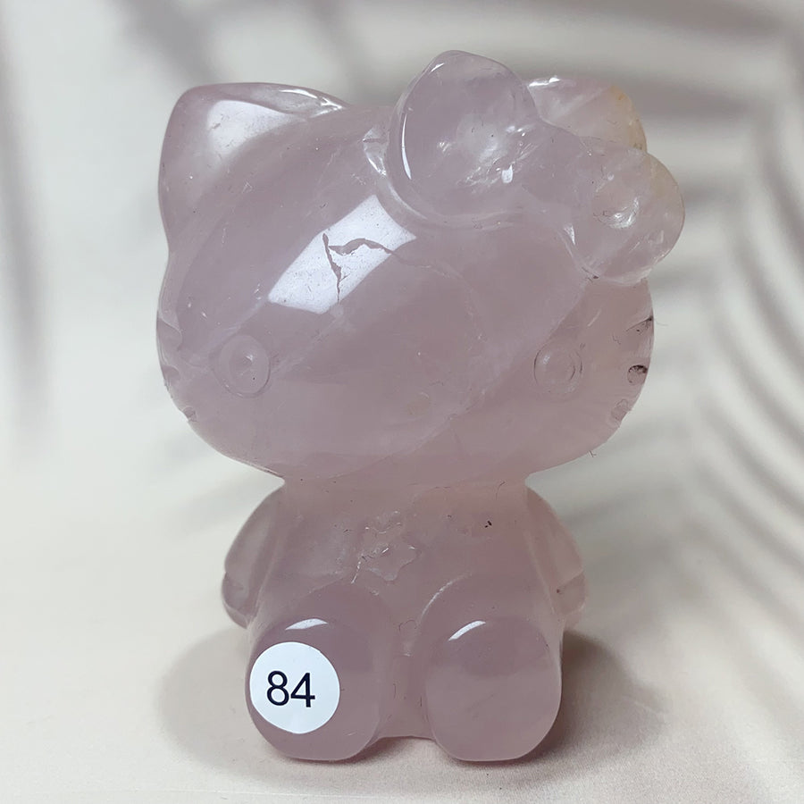 Natural Clear Quartz & Rose Quartz Crystal Carving Hello Kitty