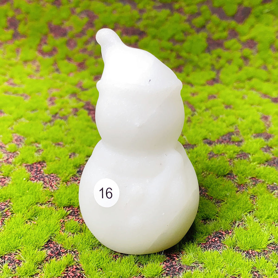 Crystal  White Jade  Carved Snowman Christmas