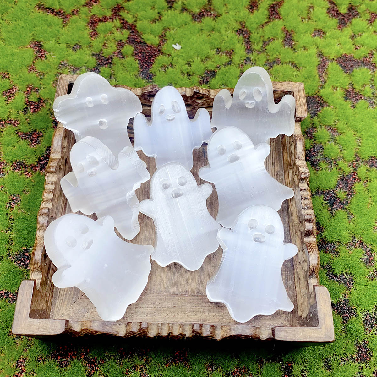 Natural White Selenite Carved Ghost Halloween Crystal