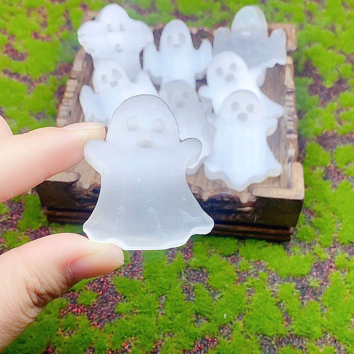 Natural White Selenite Carved Ghost Halloween Crystal