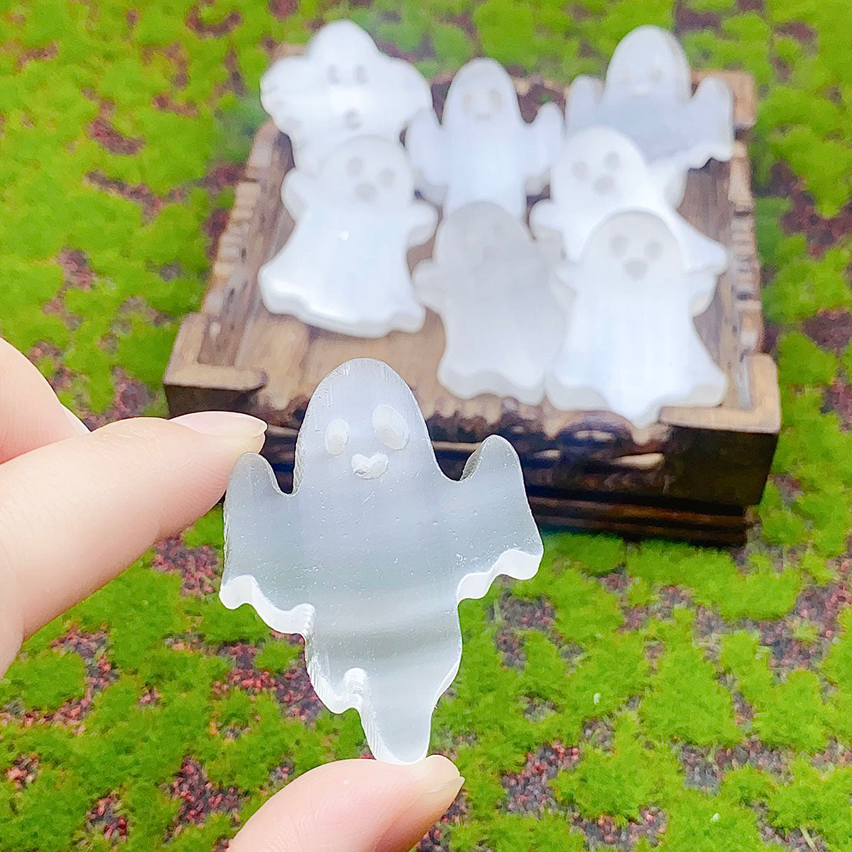 Natural White Selenite Carved Ghost Halloween Crystal