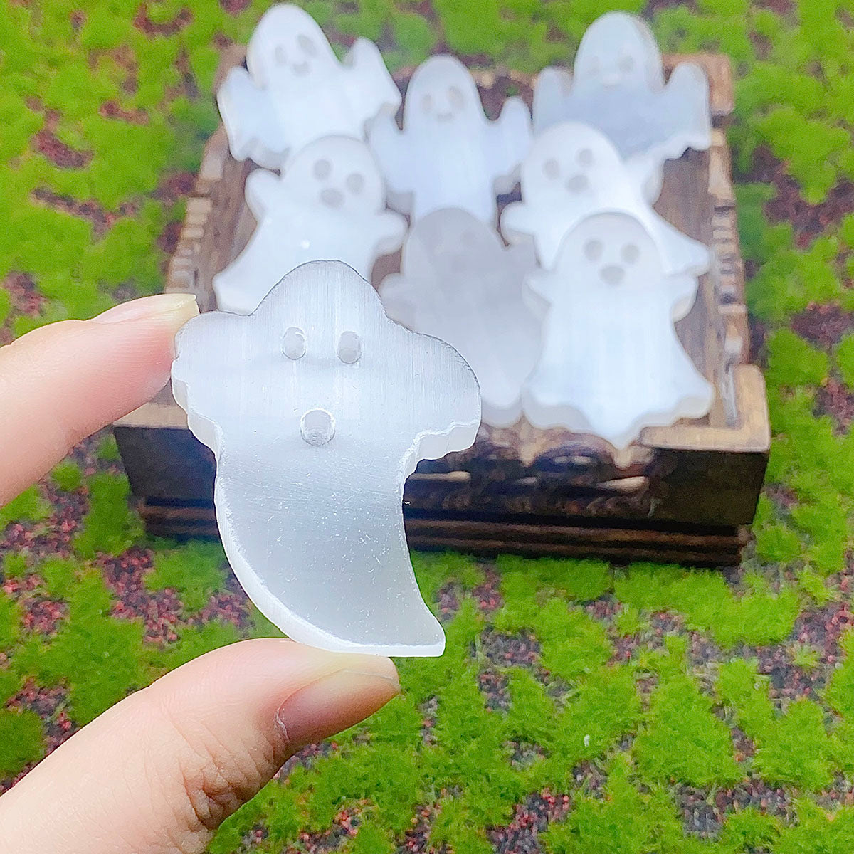 Natural White Selenite Carved Ghost Halloween Crystal