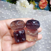 Rose Quartz & Fluorite & Orange Calcite Crystal Carved Pumpkin Skulls For Halloween