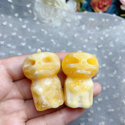 Rose Quartz & Fluorite & Orange Calcite Crystal Carved Pumpkin Skulls For Halloween
