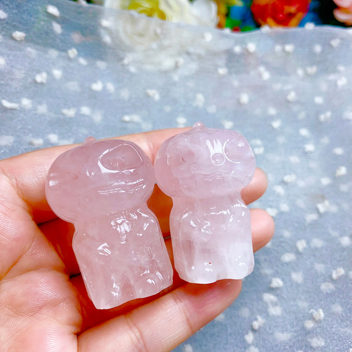 Rose Quartz & Fluorite & Orange Calcite Crystal Carved Pumpkin Skulls For Halloween