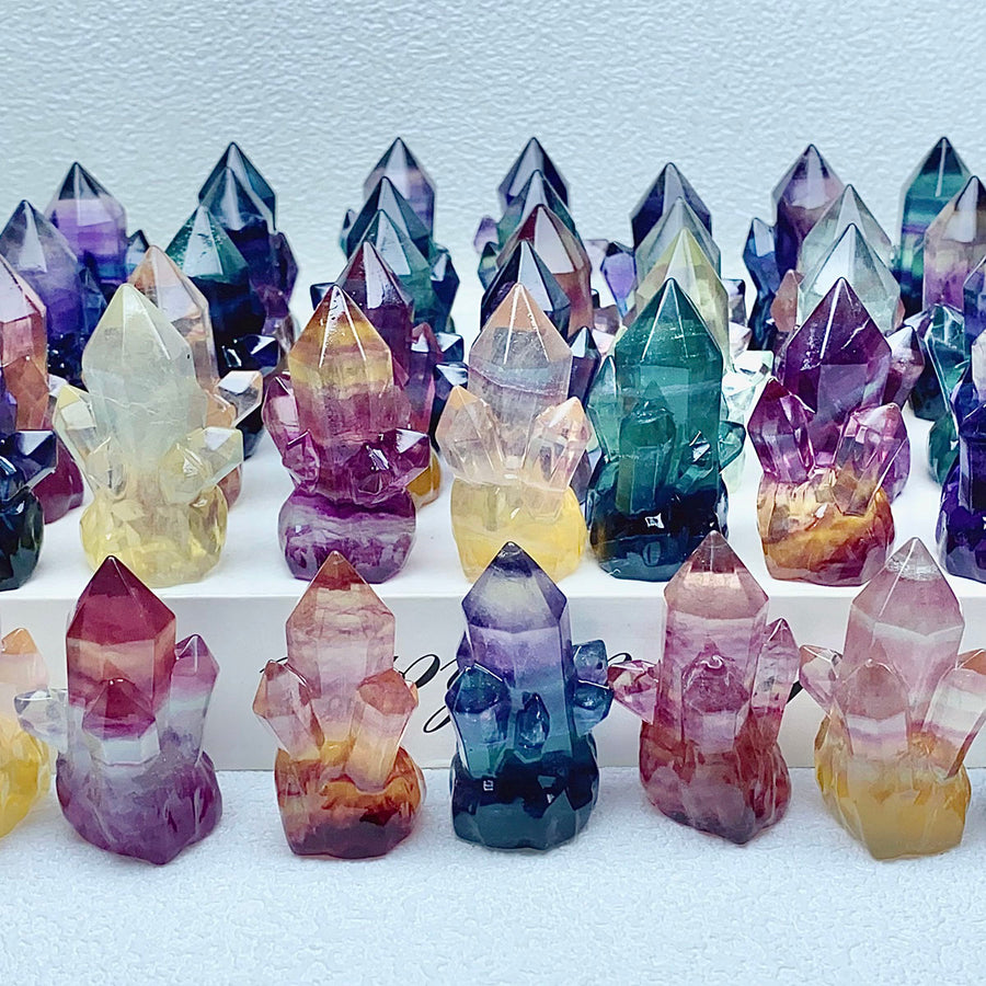 Rainbow Fluorite Clusters Crystal Tower Points