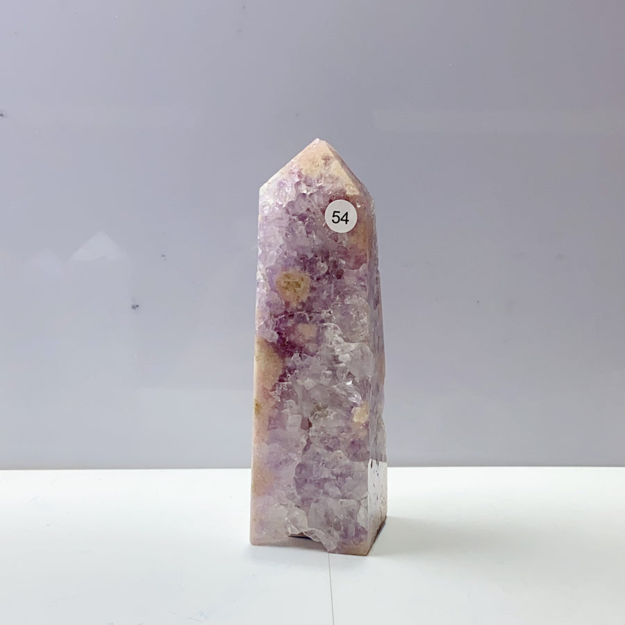 Pink Amethyst Agate Flower Crystal Tower