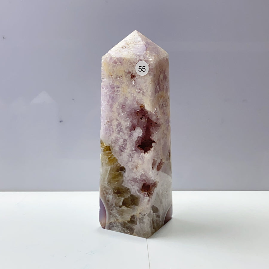 Pink Amethyst Agate Flower Crystal Tower