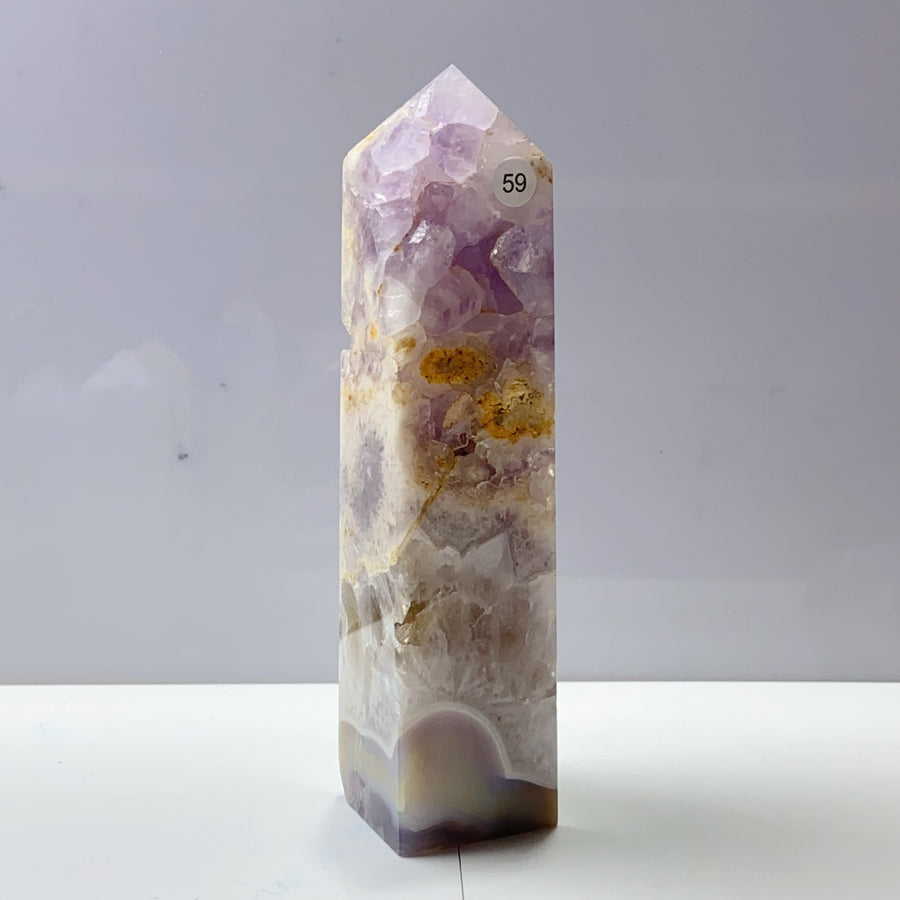 Pink Amethyst Agate Flower Crystal Tower