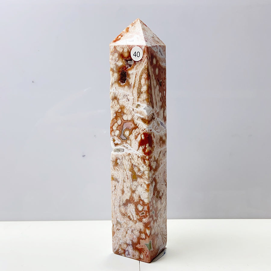 Pink Ocean Jasper Crystal Tower