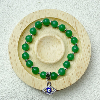 8mm Green Aventurine Beads With Evil Eye Pendant Bracelet Crystal Healing Quartz Jewelry Gift