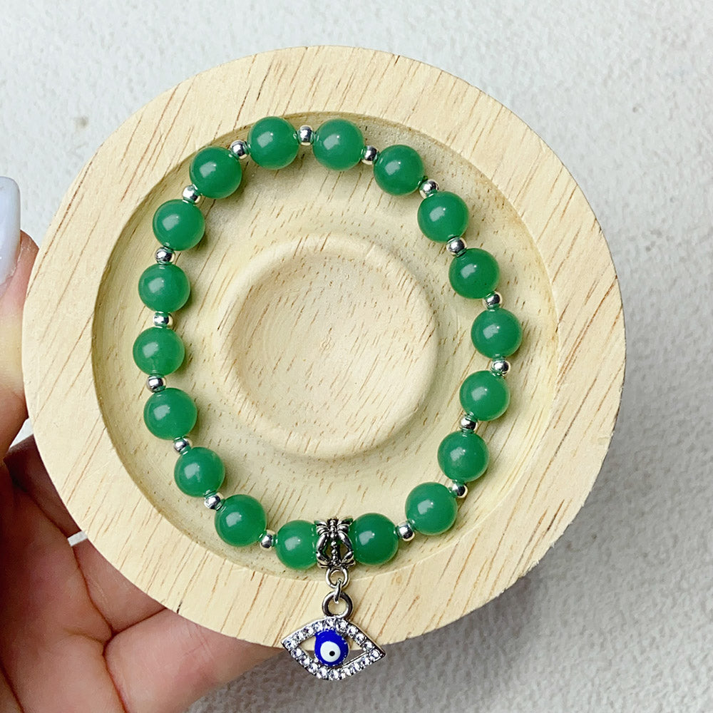 8mm Green Aventurine Beads With Evil Eye Pendant Bracelet Crystal Healing Quartz Jewelry Gift