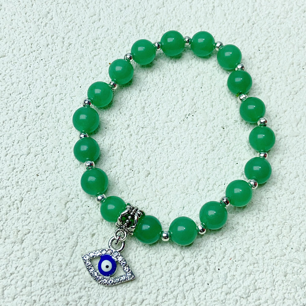 8mm Green Aventurine Beads With Evil Eye Pendant Bracelet Crystal Healing Quartz Jewelry Gift