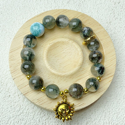 11mm Garden Quartz With Larimar Stone Beaded Strand Bracelets For Women Jewelry