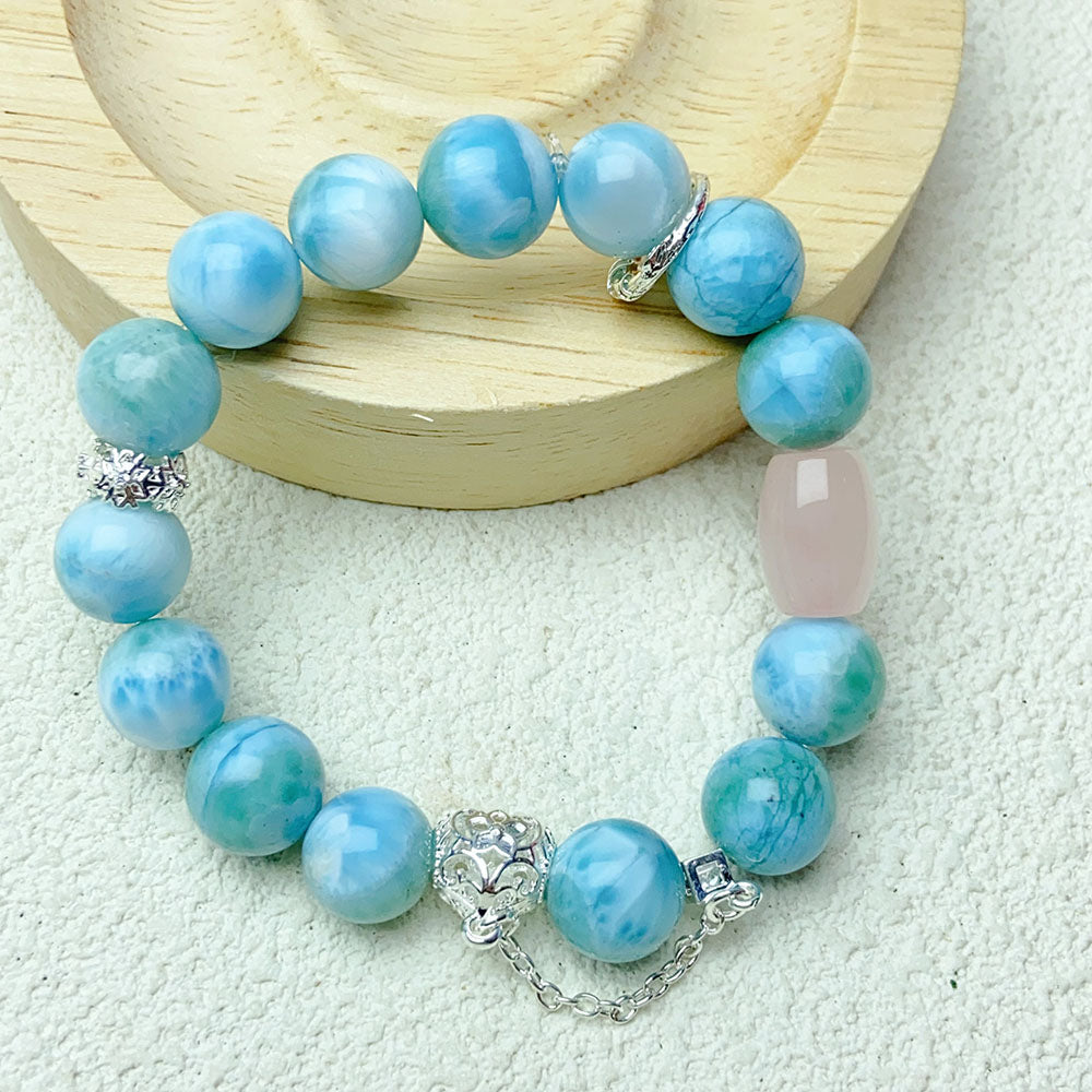 10mm Larimar Bead Bracelets Women Fashion Blue Stone Bracelets Luxury Designer Jewelry Gift