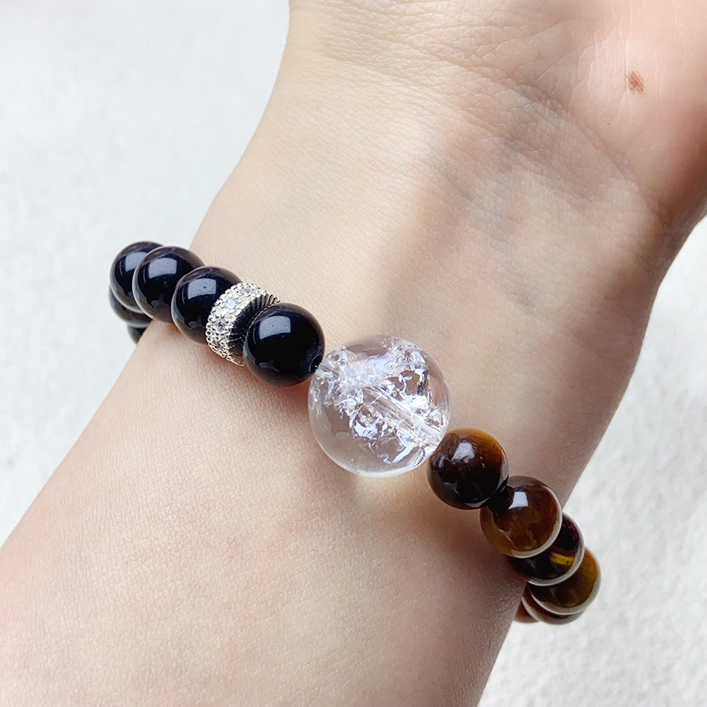 8mm Obsidain And Yellow Tiger Eye Bracelet Stimulate Enthusiasm Health Care Jewelry