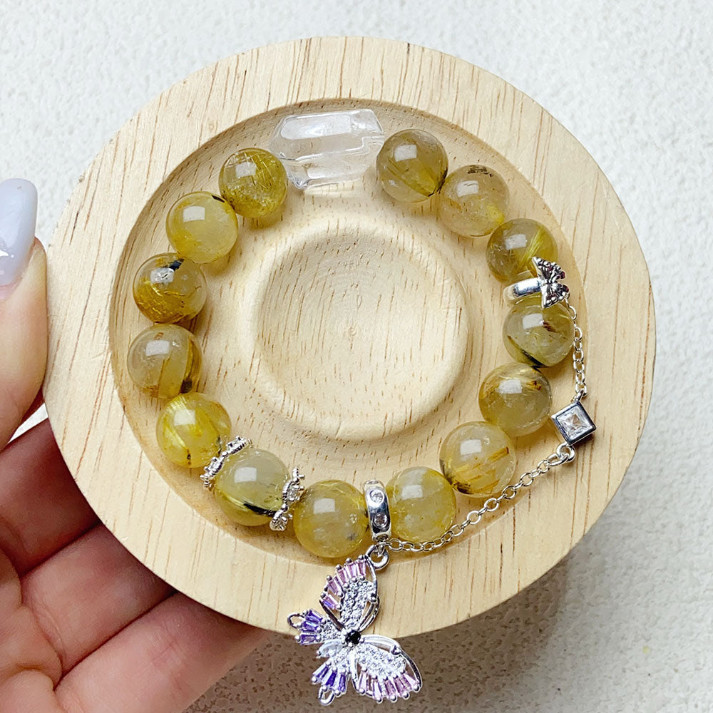 10mm Rutilated Quartz Bracelet For Women's Jewelry Bangles Gift