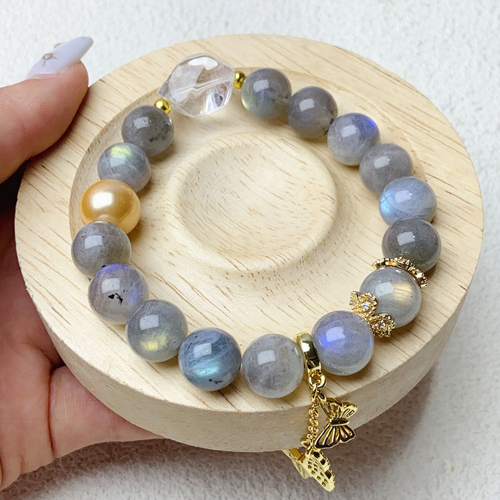 10mm Labradorite Bead Charm Bracelets Women Fashion Blue Light Flash Strand Energy Bracelet